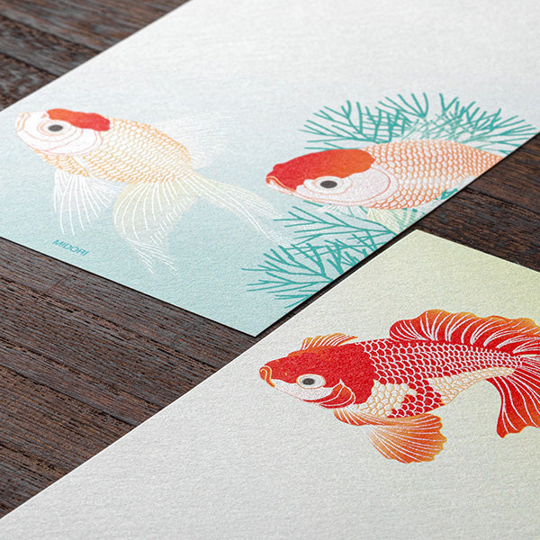 Midori Message Letter Pad 551 Silk Printing Goldfish and Aquatic Plants