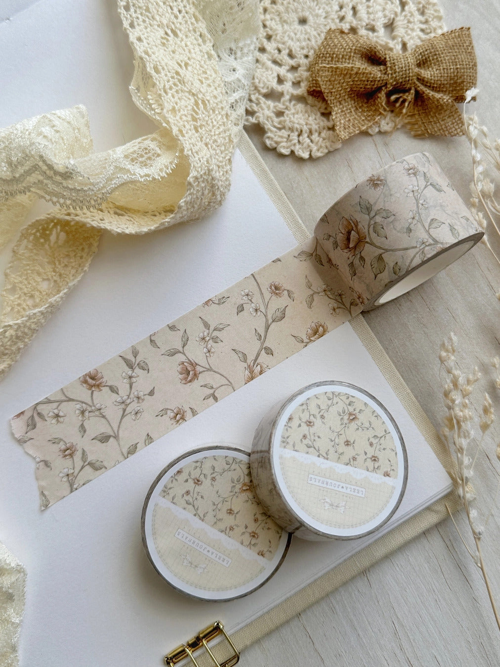 Leelajournals - Beige Red Floral Washi Tape