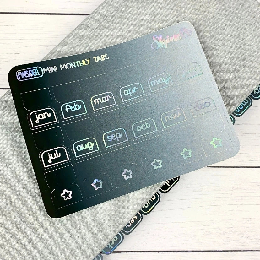 Shine Sticker Studio - Monochrome Foil Mini Monthly Tabs