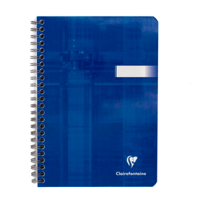 A royal blue spiral-bound notebook with a silver wire binding and a white printed logo reading Clairefontaine near the bottom right, shown on a plain white background.