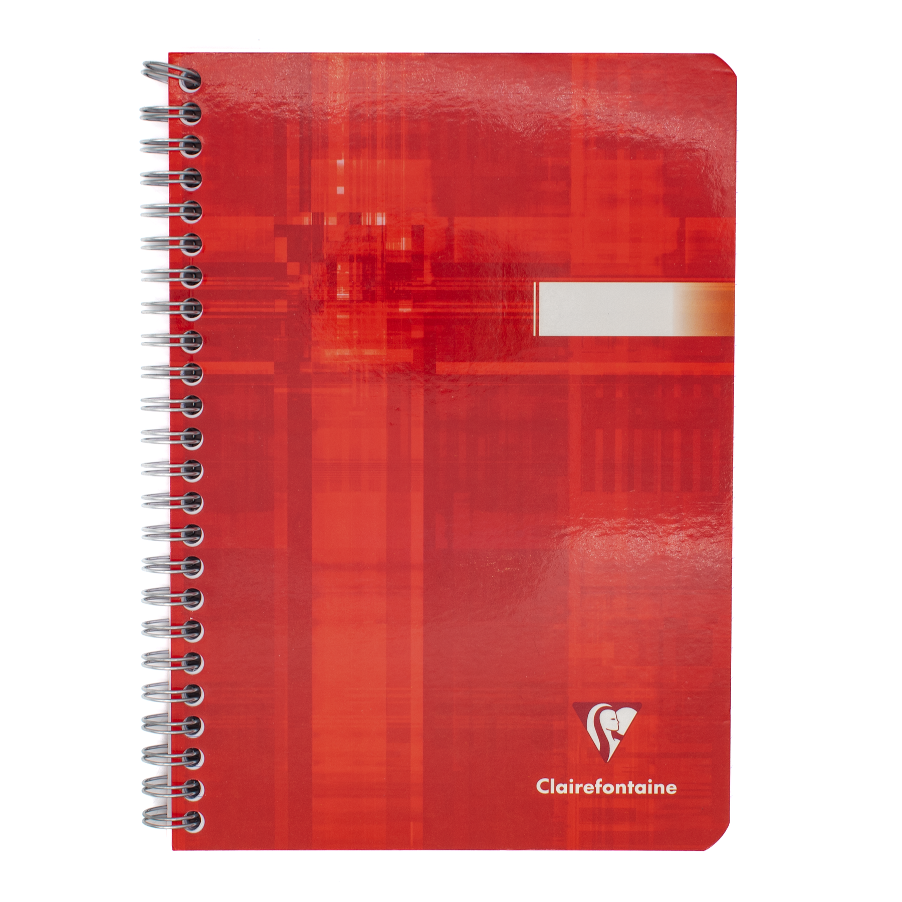 A red spiral-bound notebook with a glossy finish, featuring a white horizontal slot on the front cover and the Clairefontaine logo in the bottom right corner, set against a plain white background.
