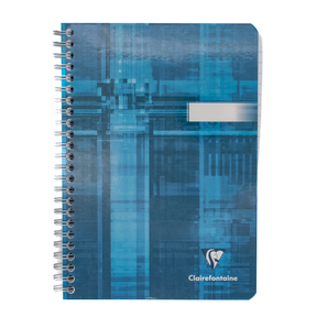 A light blue spiral-bound notebook with a glossy finish, featuring a white horizontal slot on the front cover and the Clairefontaine logo in the bottom right corner, set against a plain white background.