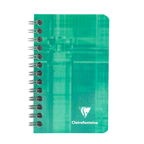 A teal side wirebound notebook with the Clairefontaine logo located in the bottom right corner on a white background.