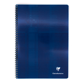 A blue spiral-bound notebook featuring the white Clairefontaine logo in the bottom right corner, set against a plain white background.