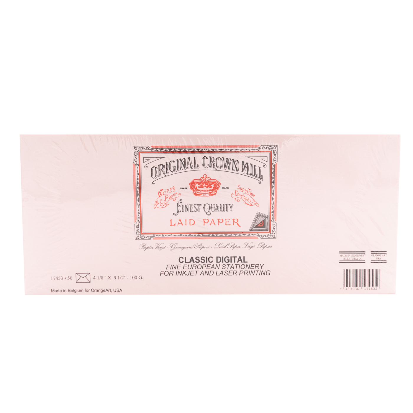 Original Crown Mill Classic Deckle Edge Envelopes Pink A9 (4.125 x 9.5in) 50 Pack