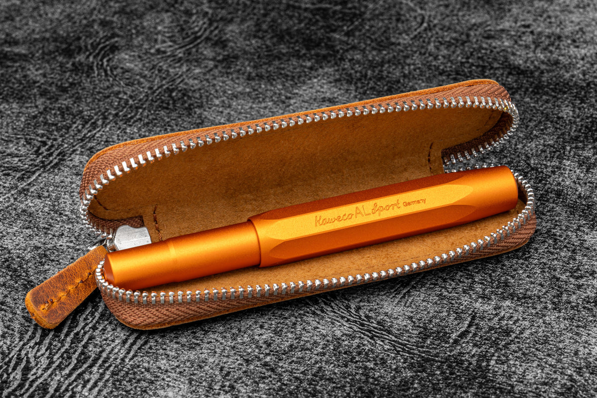 Galen Leather Co. Zippered Single Pen Case For Kaweco - Crazy Horse Brown