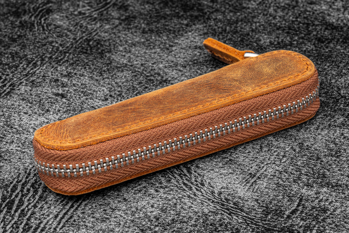Galen Leather Co. Zippered Single Pen Case For Kaweco - Crazy Horse Brown