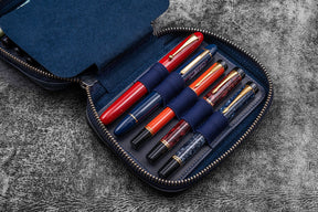 Galen Leather Co. Expansi Wide Zippered 10 Slot Pen Case - Crazy Horse Navy