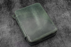 Galen Leather Co. Zippered A5 Wide Expansi Folio - Crazy Horse Forest Green