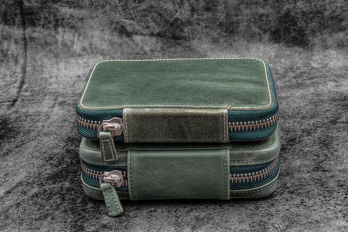 Galen Leather Co. Expansi Wide Zippered 10 Slot Pen Case - Crazy Horse Forest Green