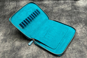 Galen Leather Co. Zippered 10 Slot Pen Case with A5 Notebook Holder - Crazy Horse Ocean