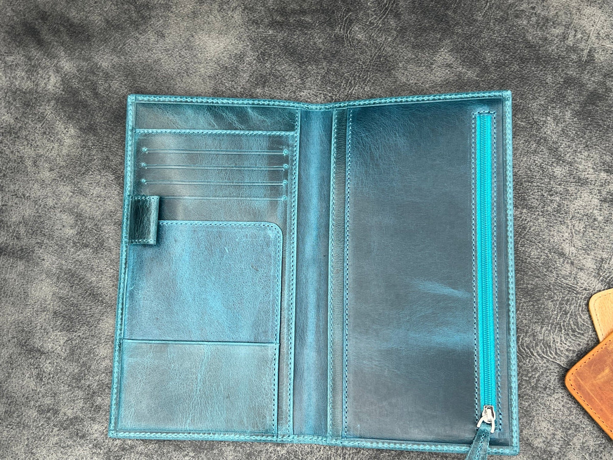 Galen Leather Wallet Insert for Traveler's Notebook Regular Size- Crazy Horse Ocean