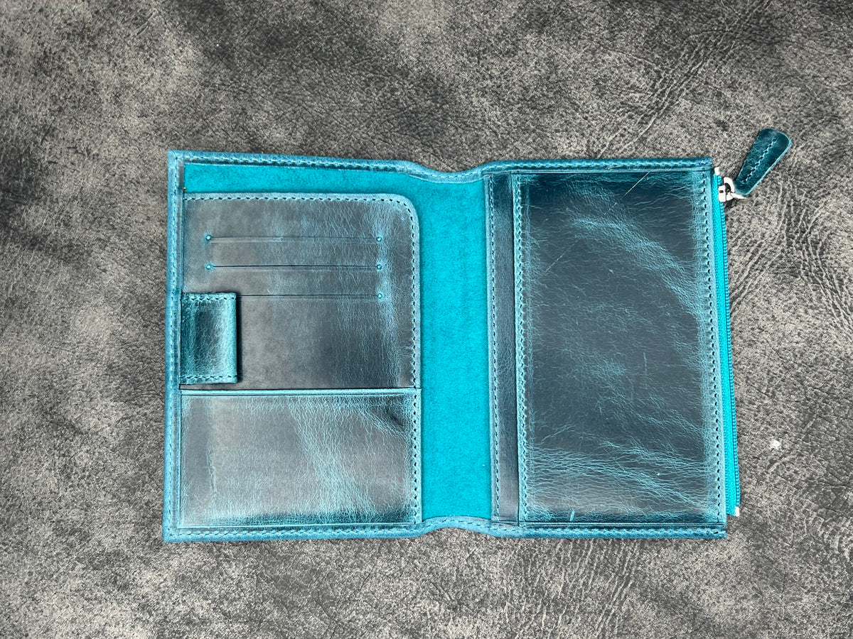 Galen Leather Wallet Insert Passport Sized - Crazy Horse Ocean