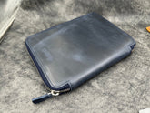 Galen Leather Co. Zippered 10 Slot Pen Case with A5 Notebook Holder - Crazy Horse Navy Blue