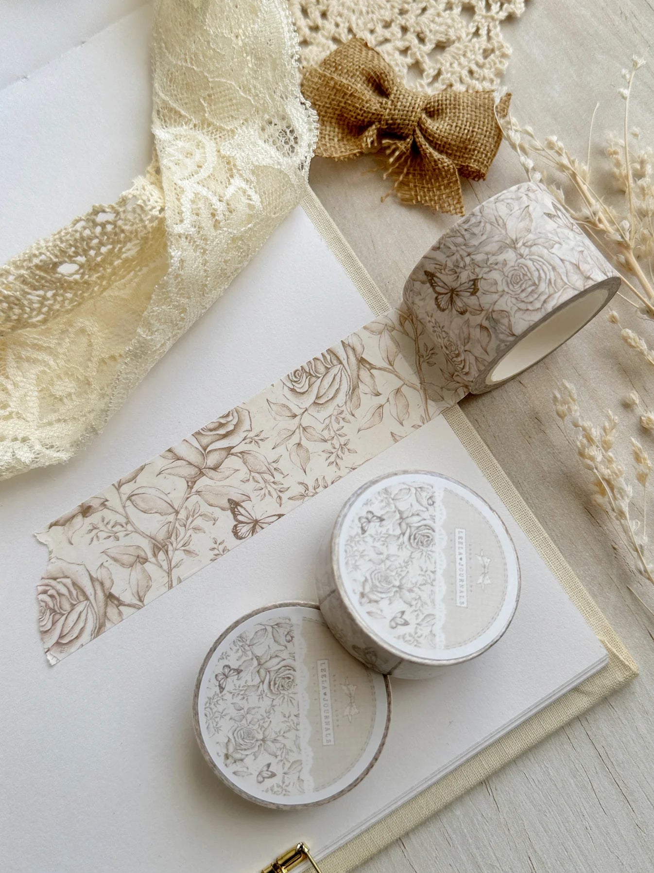 Leelajournals - White Rose & Butterflies Washi Tape