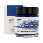 30 ml bottle of KWZ 'All That Matters' blue permanent ink in front of the product box with a white background.