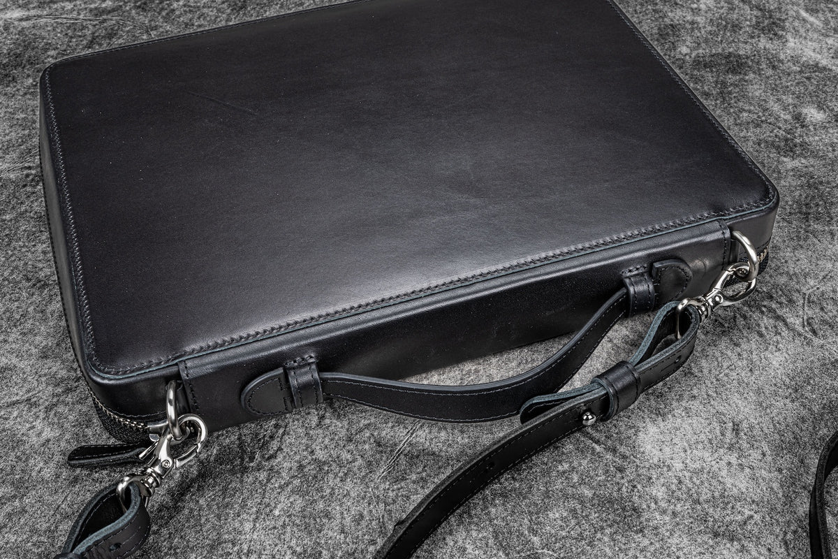 Galen Leather Co. Leather Compendium Bag - A4 Zippered Folio Organizer - Black