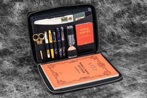 Galen Leather Co. Leather Compendium Bag - A4 Zippered Folio Organizer - Black