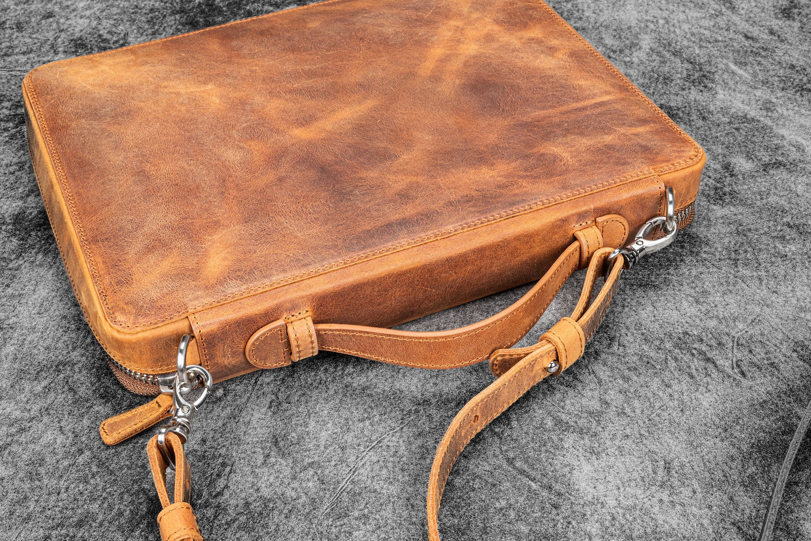 Galen Leather Co. Leather Compendium Bag - A4 Zippered Folio Organizer - Crazy Horse Brown