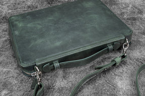 Galen Leather Co. Leather Compendium Bag - A4 Zippered Folio Organizer - Crazy Horse Green