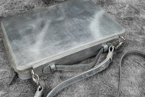 Galen Leather Co. Leather Compendium Bag - A4 Zippered Folio Organizer - Crazy Horse Smoky