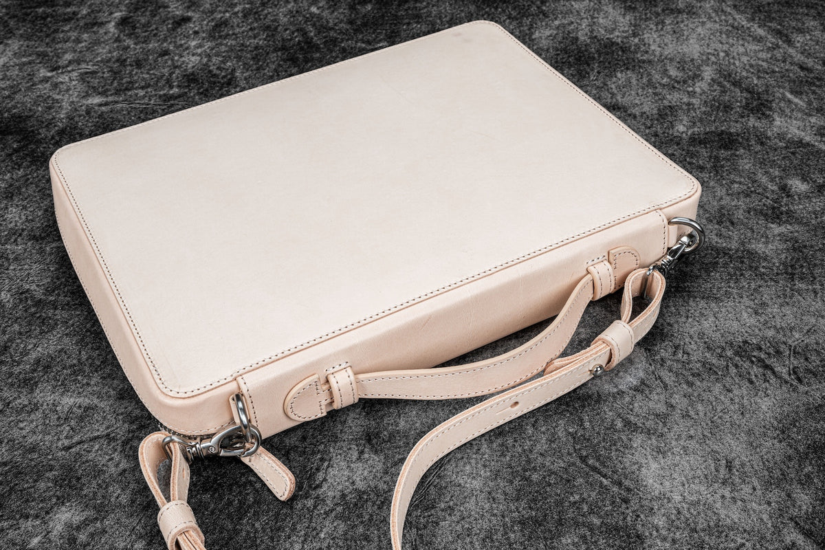 Galen Leather Co. Leather Compendium Bag - A4 Zippered Folio Organizer - Undyed