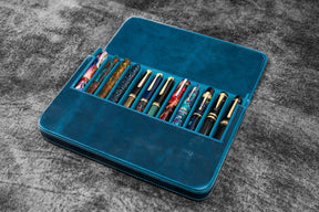 Galen Leather Co. Magnum Opus 12 Slot Hard Pen Case -  Ocean Blue
