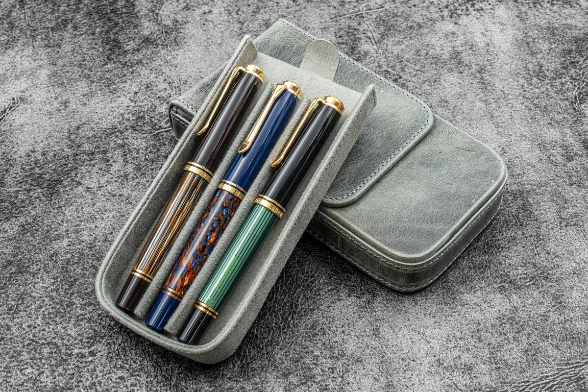 Galen Leather Co. Flap Magnum Opus 3 Slot Hard Pen Case - Smoky Grey