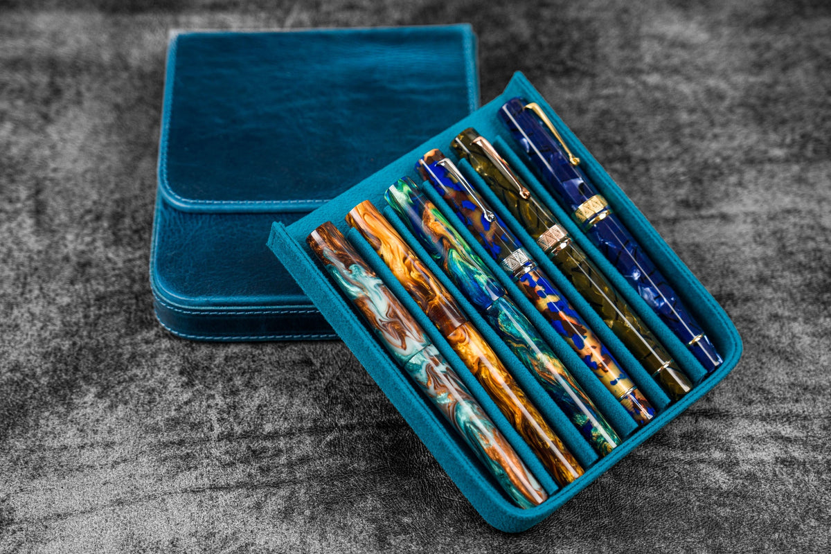 Galen Leather Co. Magnum Opus 6 Slot Magnetic Hard Pen Case- Ocean Blue