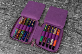 Galen Leather Co. Zippered 10 Slot Pen Case - Purple