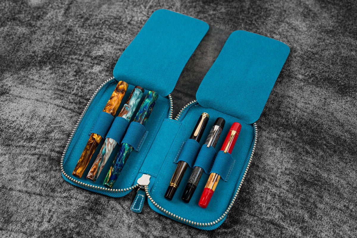 Galen Leather Co. Zippered 6 Slot Pen Case- Crazy Horse Ocean