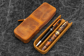 Galen Leather Co. Zipper Magnum Opus 2 Slot Hard Pen Case - Crazy Horse Brown