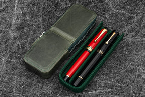 Galen Leather Co. Zipper Magnum Opus 2 Slot Hard Pen Case - Crazy Horse Green