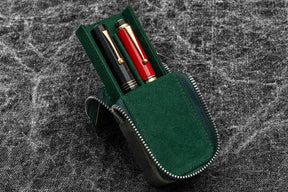 Galen Leather Co. Zipper Magnum Opus 2 Slot Hard Pen Case - Crazy Horse Green