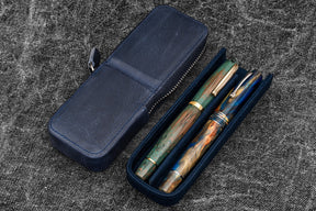 Galen Leather Co. Zipper Magnum Opus 2 Slot Hard Pen Case - Crazy Horse Navy