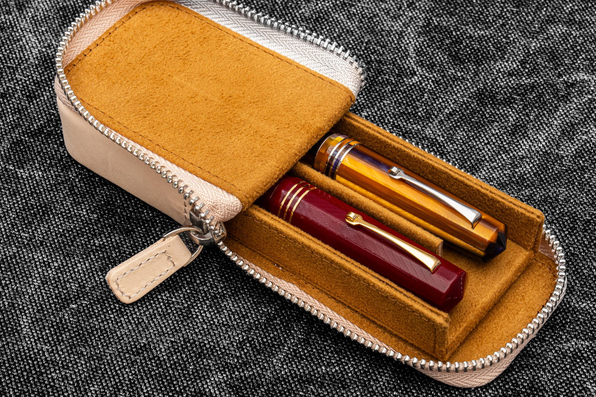 Galen Leather Co. Zipper Magnum Opus 2 Slot Hard Pen Case - Undyed