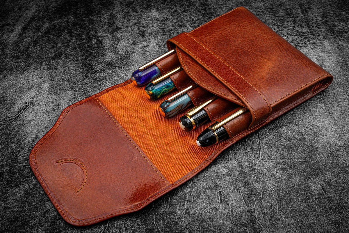 Galen Leather Co. Legacy Collection Leather TwinFlip Pen Case for 5 Pens