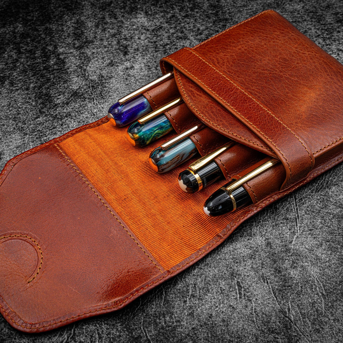 Galen Leather Co. Legacy Collection Leather TwinFlip Pen Case for 5 Pe