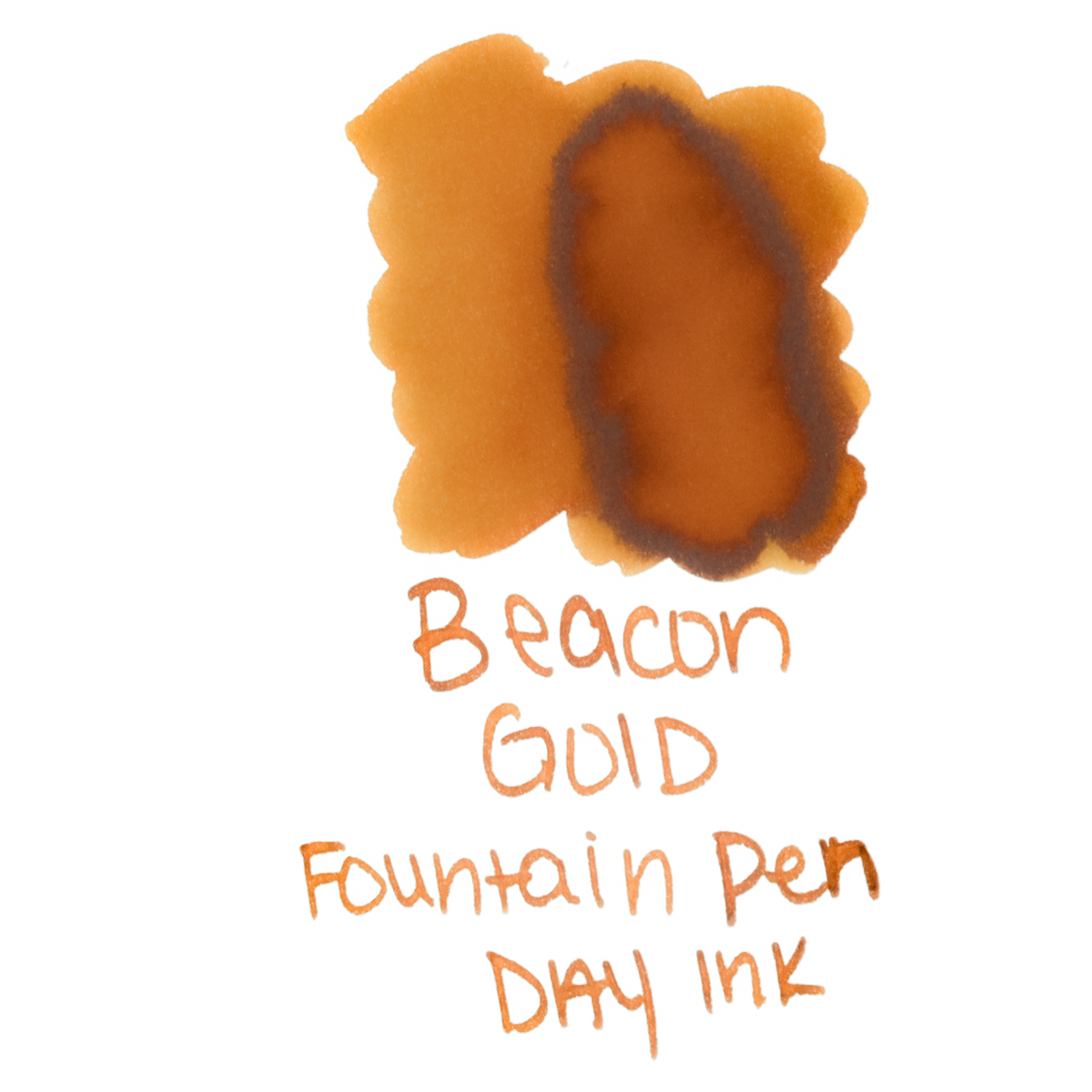 A warm orange brown ink swatch with the words 'Beacon Gold Fountain Pen Day Ink' on a plain white background.