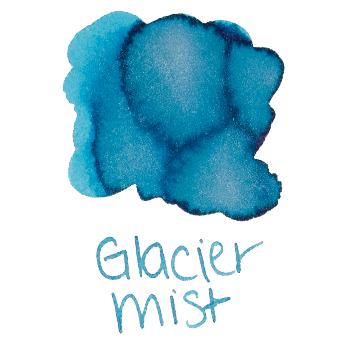 A shimmer turquoise ink swatch with the words 'Glacier Mist' on a plain white background.