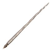 A brushed antique silver calligrapher's dip pen with a handmade swirl texture that is located up the shaft of the handle. There is a bronze-toned nib with a keyhole accent.