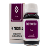 A bottle of 'Erna' Pennonia ink next to its white and dark magenta packaging box on a white background.