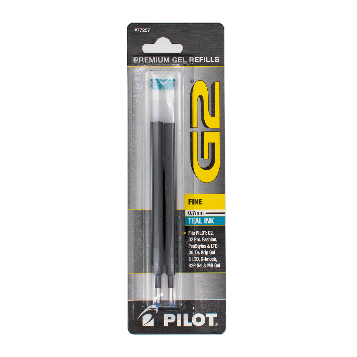 Pilot G2 Fine Premium Gel Refills in Teal Ink, 0.7mm, in their original retail packaging on a plain white background.