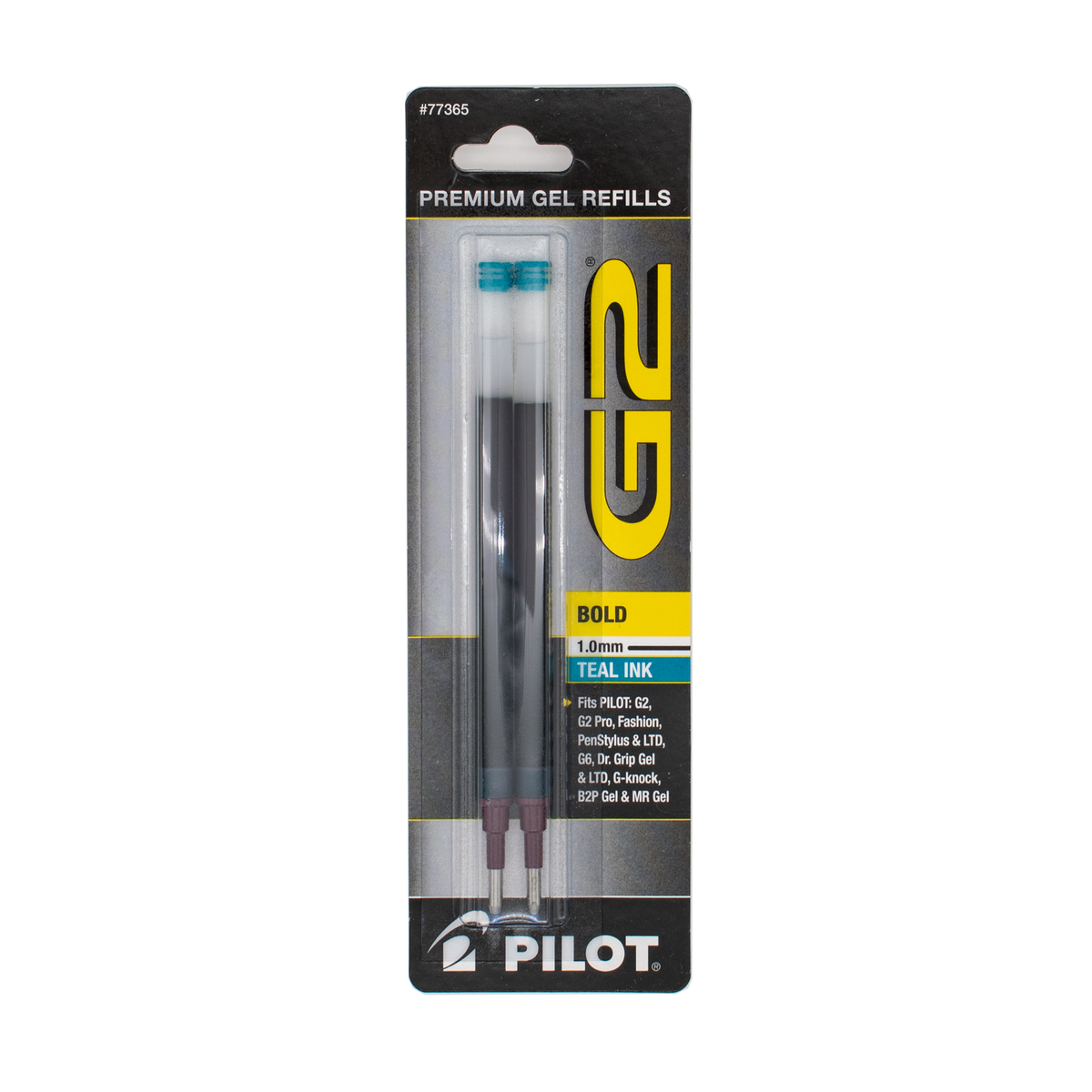 Pilot G2 Bold Premium Gel Refills in Teal Ink, 1.0mm, in their original retail packaging on a plain white background.