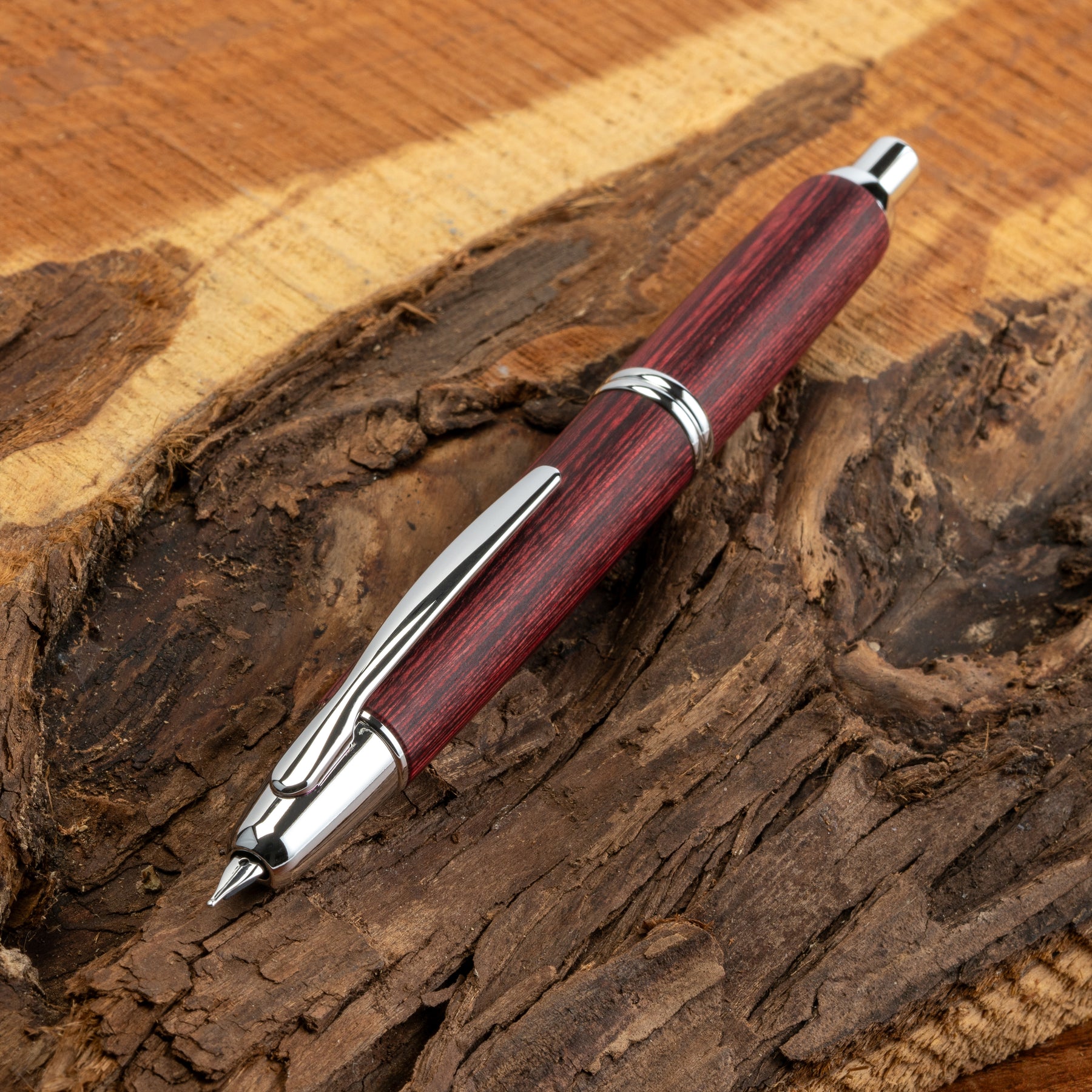 Pilot Vanishing Point Red Birchwood  Rhodium Trim