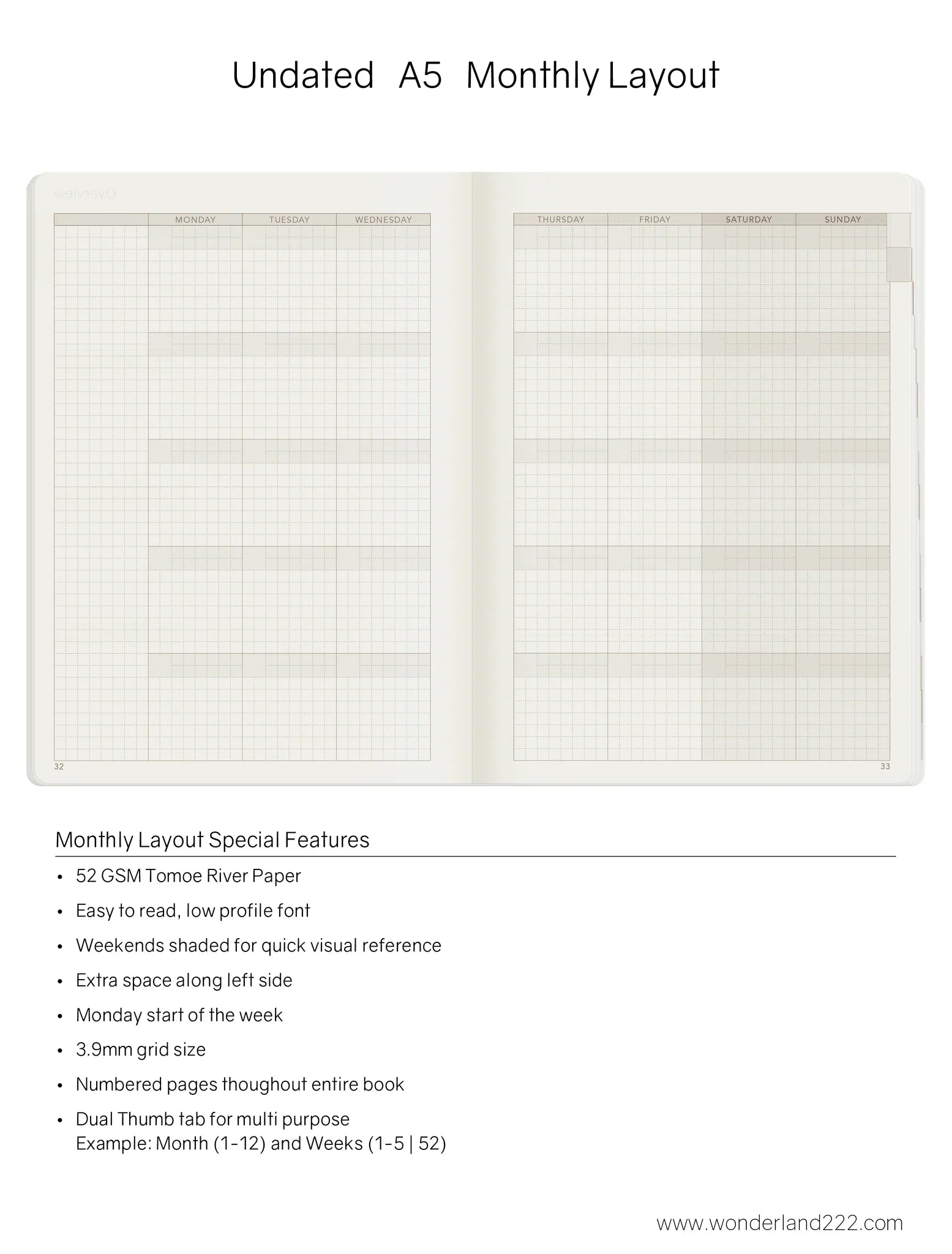Wonderland222 Undated Weekly Planner A5 Core Stacked Weekends