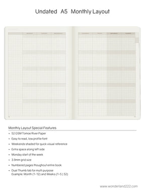 Wonderland222 Undated Weekly Planner A5 Core Stacked Weekends