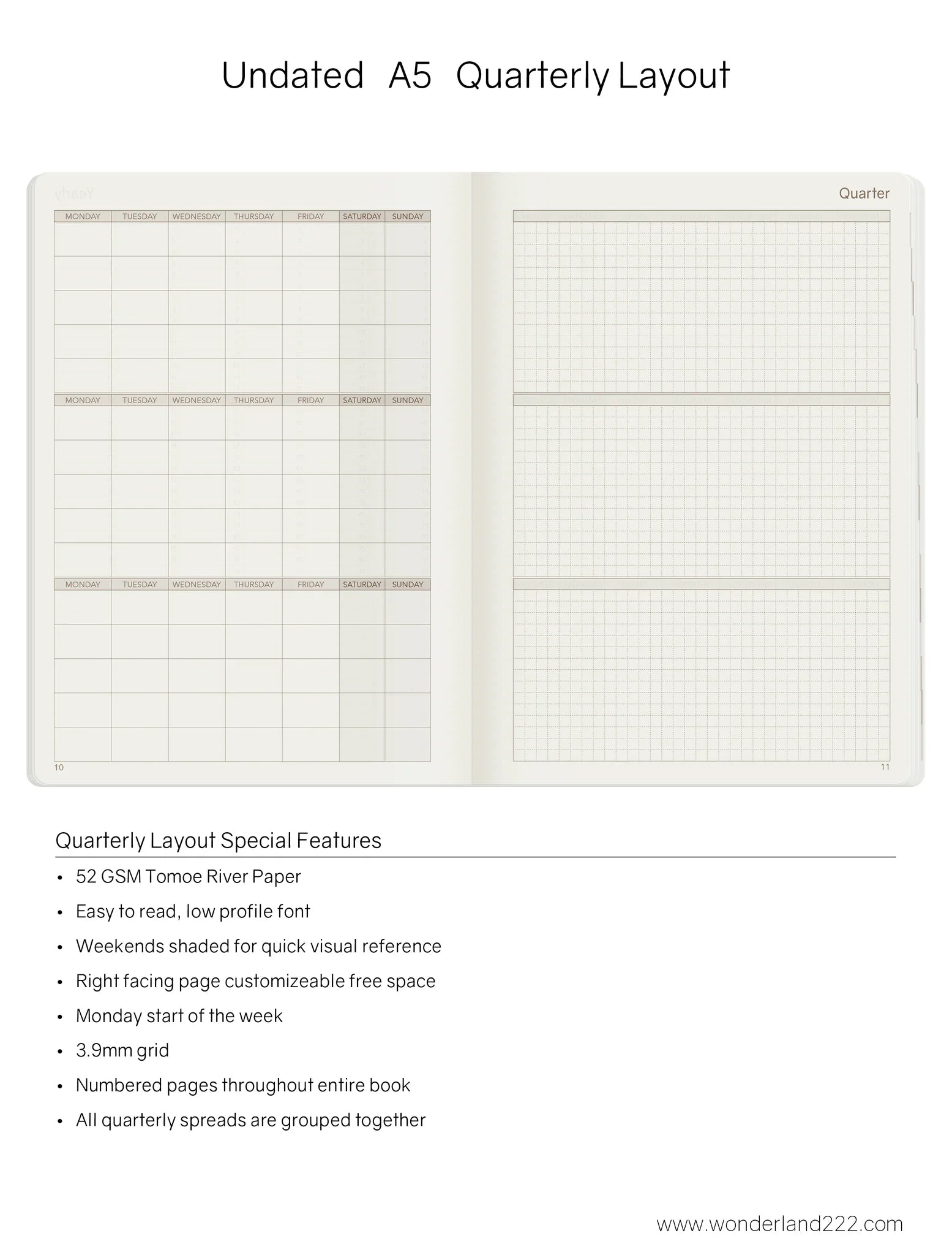 Wonderland222 Undated Weekly Planner A5 Core Stacked Weekends