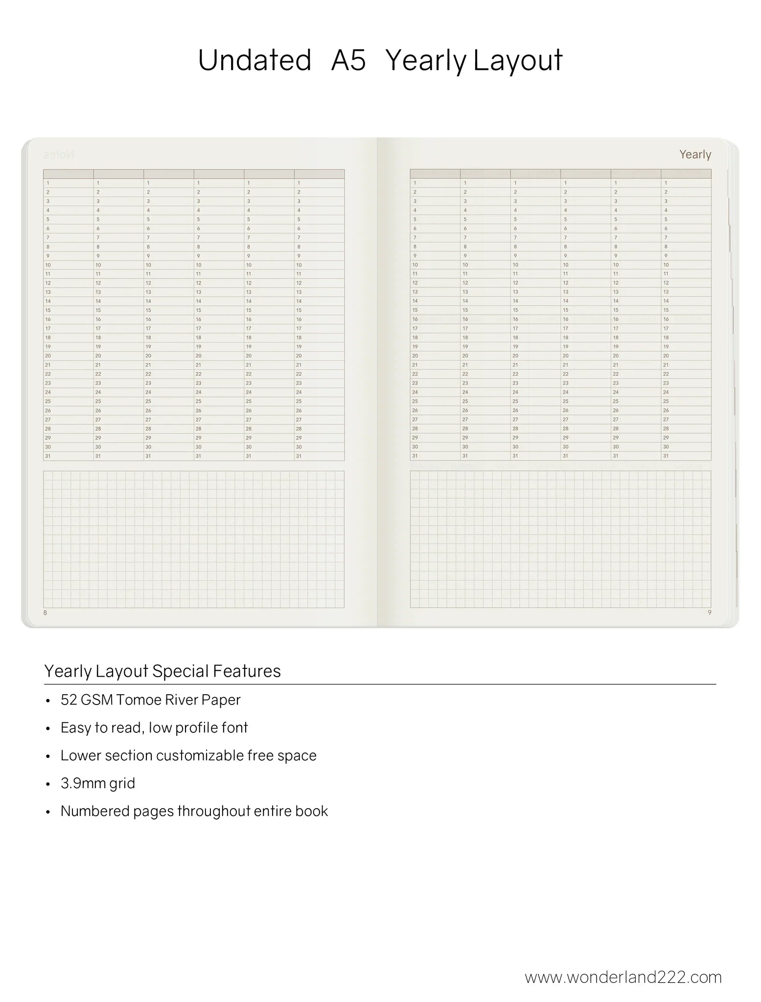 Wonderland222 Undated Weekly Planner A5 Core Stacked Weekends