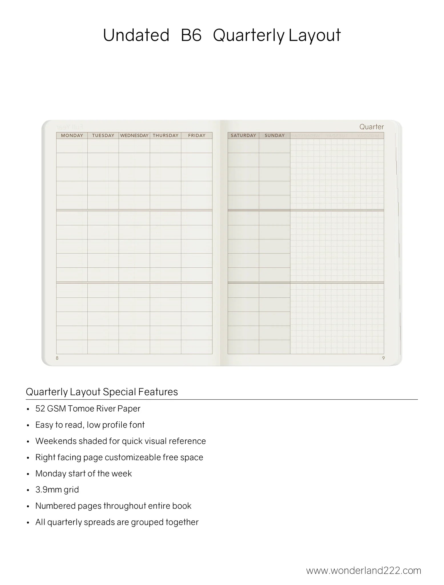 Wonderland222 Undated Weekly Planner B6 - Core - Stacked Weekends